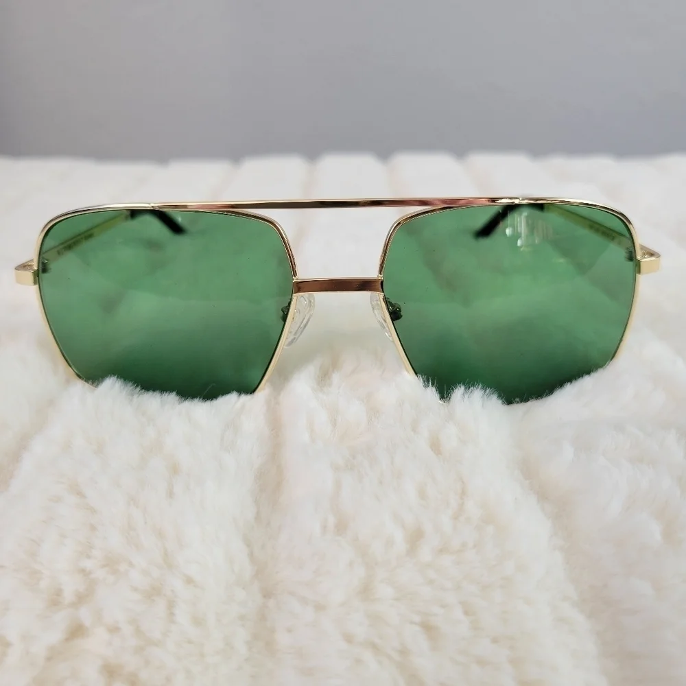 WE WORE WHAT // ltd ed square gold metal frame green lens sunglasses